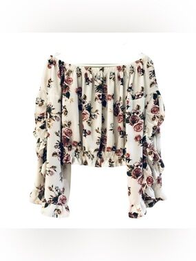 2/$20- Gorgeous Floral Ruffled & Gathered Crop Top - Long Wide Sleeves